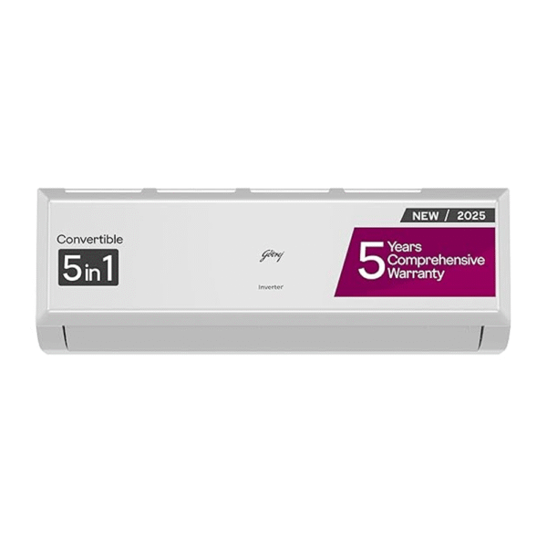 Godrej 1.5 Ton 3 Star, 5 Years Comprehensive Warranty, 5-In-1 Convertible Cooling, Inverter Split AC (Copper, 2025 Model, Heavy duty cooling at 52 °C, AC1.5T EI 18P3T WZT 3S, White)